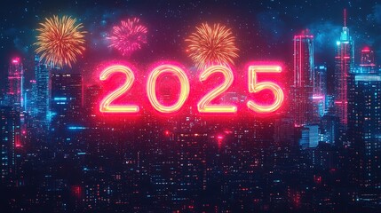 Happy New Year 2025. Burning sparkling text 2025 isolated on black background.