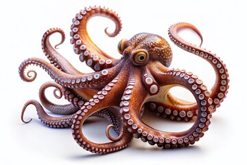 Captivating Illustration of an Octopus on a White Background, Perfect for Nature and Marine Life Themes in Low Light Photography