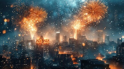 Happy New Year 2025. Burning sparkling text 2025 isolated on black background.