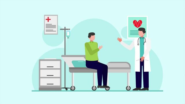 Animated video Doctor and patient concept. Full length animation illustration. High quality 4k footage.