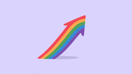 A vibrant rainbow arrow pointing upwards, symbolizing positivity and progress, set against a soft lavender background.