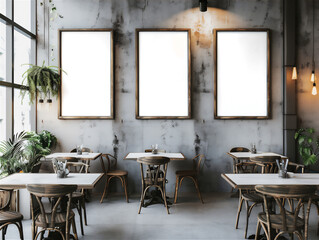 Mock up poster or photo frame on the wall in cafe part 18