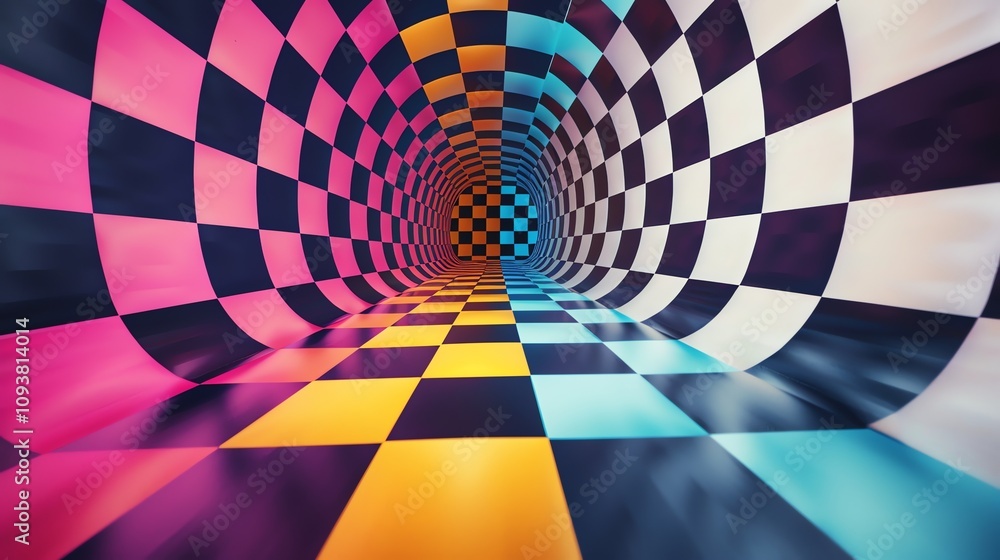 Poster a colorful checkerboard pattern creates a tunnel effect.