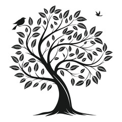 Obraz premium tylized Tree Silhouette - Black and White Minimalist Illustration with Organic Curves and Symmetrical Design