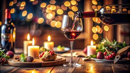 Pouring Wine into a Glass - Elegant Wine Experience, Fine Dining, Glassware, Red Wine, White Wine, Celebration, Toasting, Wine Lover, Gourmet, Vintage, Wine Tasting, Leisure, Relaxation.