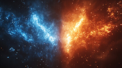 Fototapeta premium Abstract red fire and blue ice background symbolizing the contrast between heat and cold, passion and calm, energy and tranquility, creating a dynamic visual representation of opposing forces