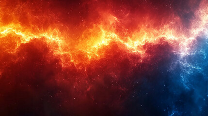Fototapeta premium Abstract red fire and blue ice background symbolizing the contrast between heat and cold, passion and calm, energy and tranquility, creating a dynamic visual representation of opposing forces