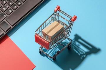 A Symbol of Online Shopping: A Mini Cart with a Package, Captured by Generative AI Photo