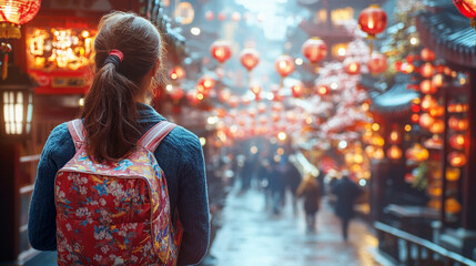 Obraz premium woman walks confidently through vibrant city streets, her body in motion, symbolizing freedom, independence, and the energy of urban life with bustling surroundings