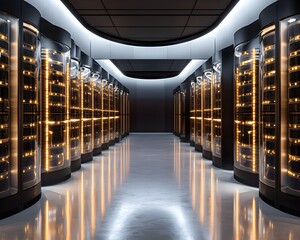 Magnetic tapes carefully preserved in a climate-controlled room alongside new digital storage tech, a meticulous archival atmosphere