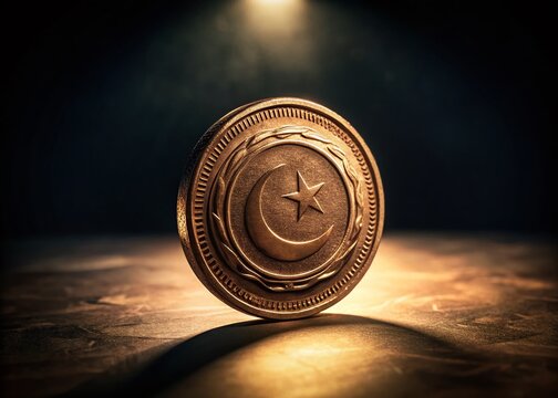 Captivating Low Light Photography of Libyan Dinar Symbol Representing Wealth and Currency in a Dimly Lit Environment