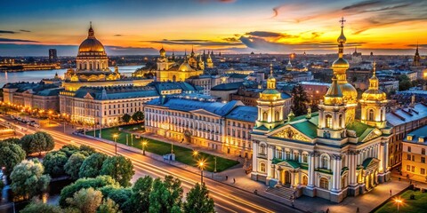 Fototapeta premium Captivating Low Light Photography of St Petersburg's Majestic Architecture and Statues During Summer Travel Across Russia's Enchanting Cityscape