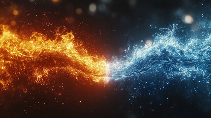 Abstract red fire and blue ice background symbolizing the contrast between heat and cold, passion and calm, energy and tranquility, creating a dynamic visual representation of opposing forces
