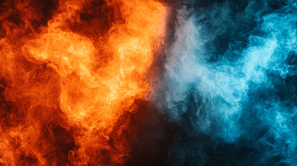 Abstract red fire and blue ice background symbolizing the contrast between heat and cold, passion and calm, energy and tranquility, creating a dynamic visual representation of opposing forces