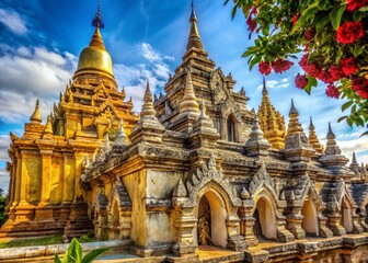 Fototapeta premium Captivating Macro Photography of NanMyin Temple in Inwa Ava, Myanmar, Showcasing Intricate Architectural Details and Rich Historical Textures in Stunning Close-Up Views