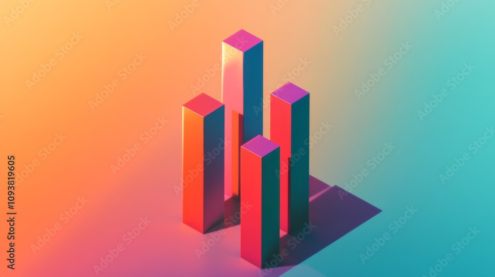 Leinwandbilder abstract colorful bar graph with vibrant gradient background featuring vertical bars in shades of pi