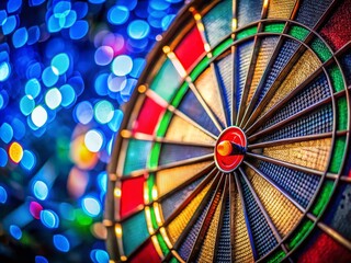 Captivating Panoramic Landscape of a Bullseye Target on a Dartboard Against a Blurred Background, Symbolizing Focus, Precision, and Achievement in Sports and Competition