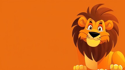 Fototapeta premium A cartoon lion with a mane looks at the camera.