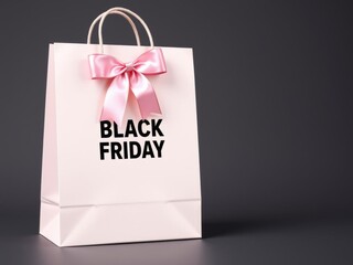 Paper shopping bag with satin pink ribbon and bow, perfect for Black Friday promotion or elegant gift display,  satin,  mockup,  Black Friday