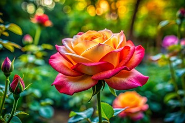 Obraz premium Captivating Portrait of a Rosebud in a Lush Garden, Showcasing Its Delicate Petals and Vibrant Green Leaves, Perfect for Floral Themed Projects and Nature Enthusiasts.