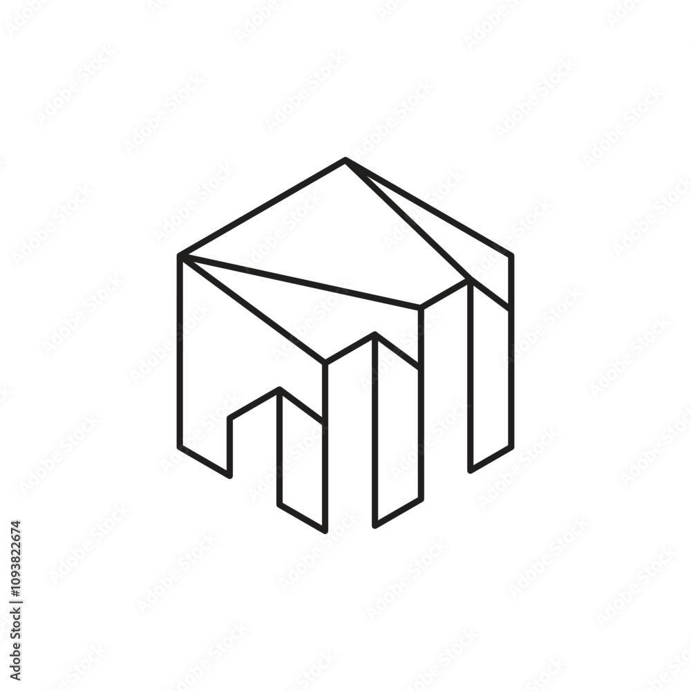 Poster this is an outline logo design of a hexagonal shape with graph bar in black color that can be used f