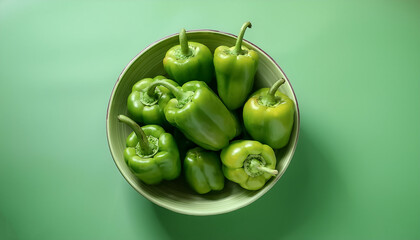 Fresh Green Bell Pepper in a bowl on Light mint green background
