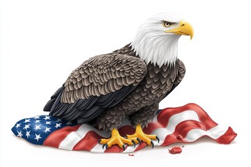 A patriotic depiction of an American eagle with the U.S. flag draped in the background