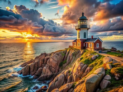Captivating Portrait of Kullaberg Lighthouse in Sweden, Surrounded by Scenic Coastal Landscapes and Vibrant Skies, Perfect for Travel and Nature Enthusiasts