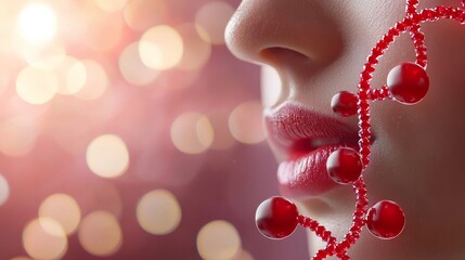 Cherry close-up showing vibrant DNA strands within, symbolizing genetic study, high detail, and captivating soft glow