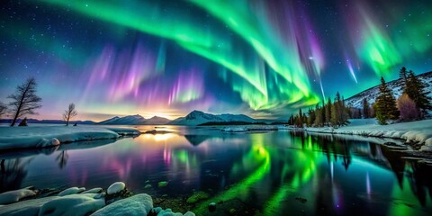 Captivating Portrait Photography of the Northern Lights Aurora Borealis Illuminating the Night Sky with Vivid Colors and Stunning Natural Beauty in a Serene Landscape