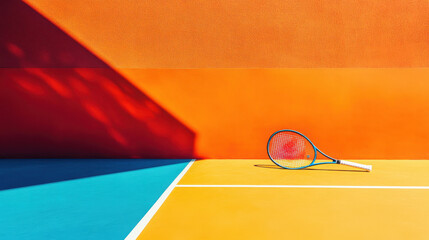 Tennis racket on colorful map