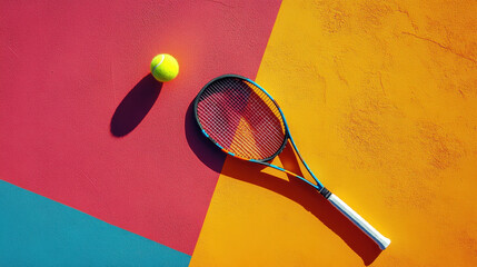 Tennis racket on colorful map
