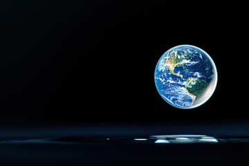 Earth suspended in droplet, reflecting its beauty in space, showcasing planet vibrant colors and intricate details