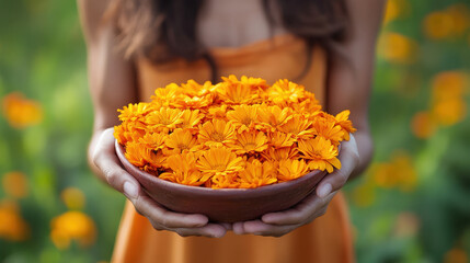 woman holding a flower