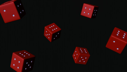 3d red dice on a black background