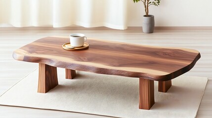 Rustic Wooden Coffee Table with Cozy Accents on Minimalist Rug