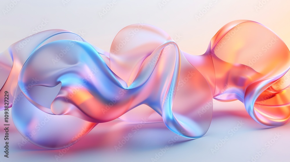 Poster abstract background with a swirling, iridescent, and translucent shape, creating a dynamic and moder