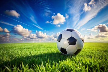 Captivating Soccer Ball on Lush Green Grass Field with Perfect Rule of Thirds Composition for Dynamic Sports Photography and Nature Themes