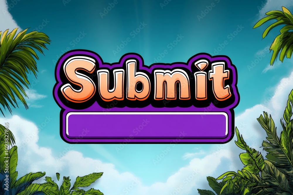 Poster Application interface visualized in pixel art style, with a retro design showing fields, buttons, and a â€œSubmitâ€ icon blinking