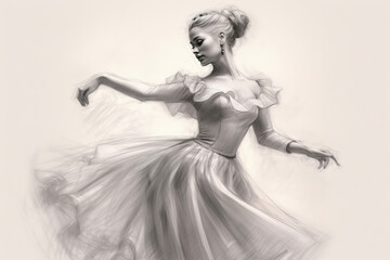Fototapeta premium ballerina dancing, sketch, realistic on a light backgroun Generative AI
