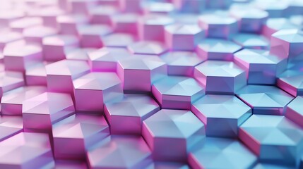 Abstract 3D rendering of pink and blue geometric shapes.