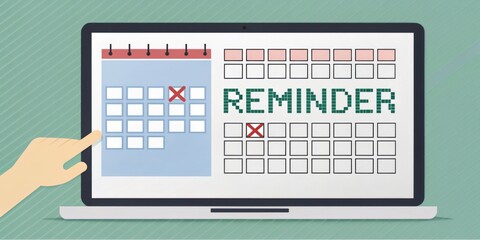 Digital Calendar Display The screen shows a monthly calendar with pixelated numbers neatly arranged with a highlighted date marking a reminder in blocky letters.