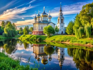 Fototapeta premium Captivating View of the Church of St John Chrysostom by the Vologda River in Vologda, Showcasing Its Unique Architecture and Scenic Surroundings