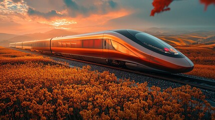 Obraz premium A high-speed train traveling through fields, train background.