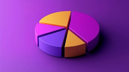 Obraz premium Colorful 3D Pie Chart on Purple Background Representing Data Visualization and Statistical Analysis with Bright Segments for Business Presentation Needs