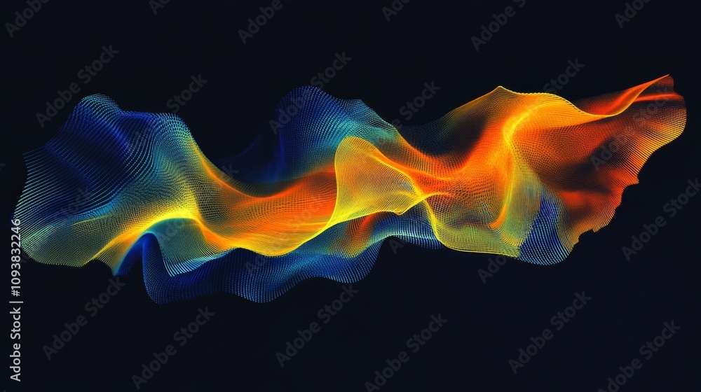Poster colorful fluid motion in abstract design with bright waves and smooth gradients against dark backgro