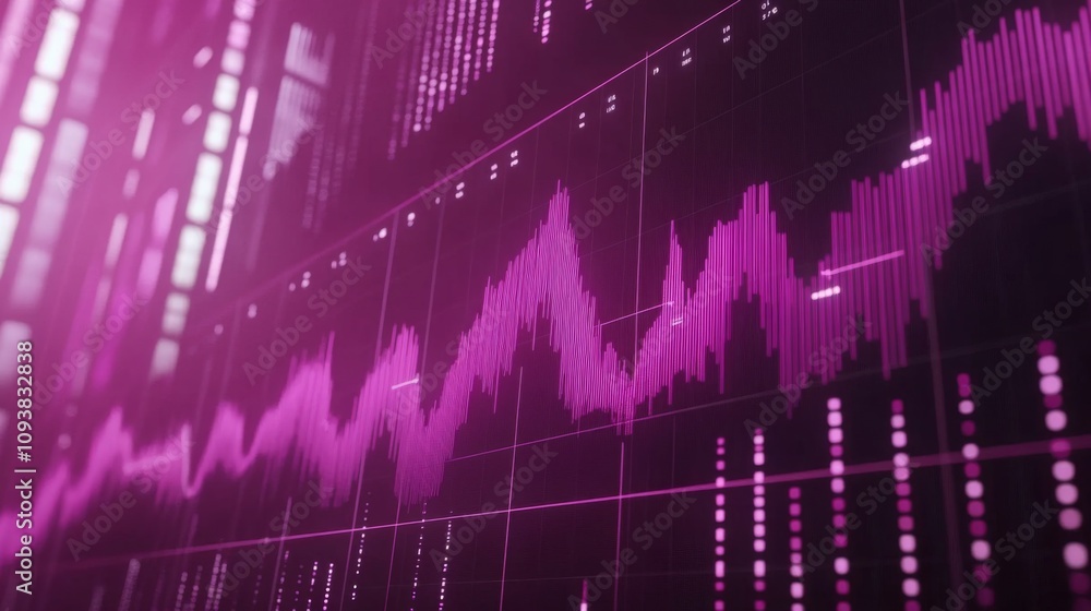 Poster data analysis visualization with colorful graphs and charts showing fluctuations in financial market