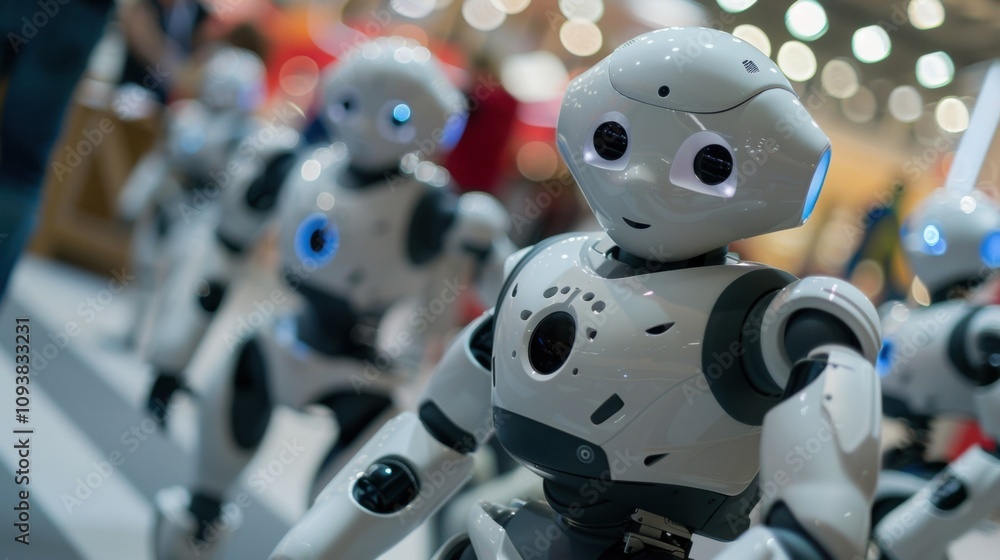 Poster as the robots navigate through the course their movements are captured in a blur of speed and precis