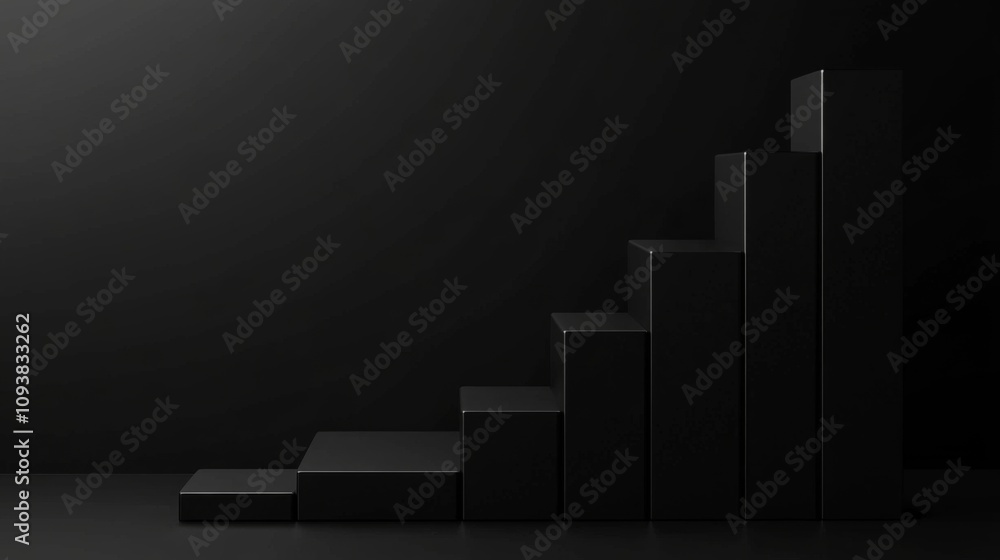 Poster Abstract black bar chart representation on a dark background, showcasing a minimalistic design with varying heights to indicate growth and progress in data visualization.