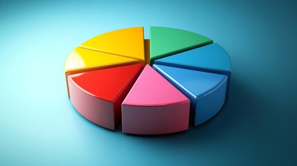Colorful Pie Chart Illustration on Aqua Background Representing Data Visualization, Analysis, and Business Growth Concepts for Creative Projects and Presentations